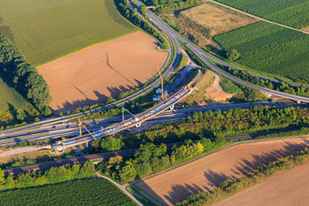 Aerial view of Construction site for the A65 Bornheim, Landau-Dammheim(B272) motorway exit in the district Dammheim in Landau in der Pfalz in the state Rhineland-Palatinate, Germany
