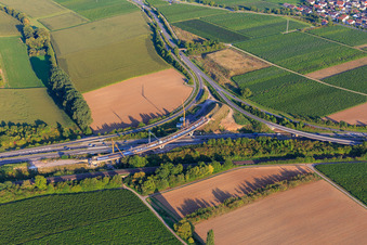 Aerial photograpy of Construction site for the A65 Bornheim, Landau-Dammheim(B272) motorway exit in the district Dammheim in Landau in der Pfalz in the state Rhineland-Palatinate, Germany