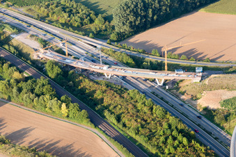 Oblique view of A65 exit Landau-Nord in the district Dammheim in Landau in der Pfalz in the state Rhineland-Palatinate, Germany