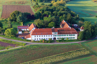 Oblique view of Workshop for hidden talents non-profit GmbH in Haftelhof from the south in Schweighofen in the state Rhineland-Palatinate, Germany