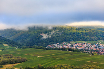 Landeck Castle covered in clouds in Klingenmünster in the state Rhineland-Palatinate, Germany