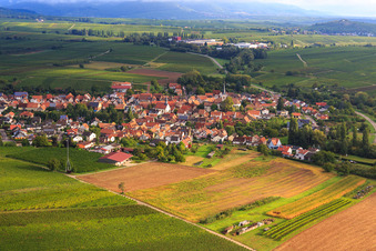 Village view from the southwest in Göcklingen in the state Rhineland-Palatinate, Germany