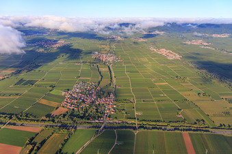 Aerial view of Village view on the A65 from the east in Knöringen in the state Rhineland-Palatinate, Germany