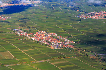 Village view amidst vineyards from the southeast in Roschbach in the state Rhineland-Palatinate, Germany