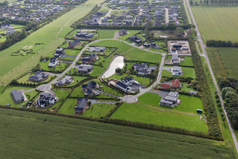 Aerial view of Luxury villas in residential area of single-family settlement in Varde in Juetland, Denmark