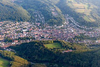 Aerial view of Annweiler from the north in Annweiler am Trifels in the state Rhineland-Palatinate, Germany