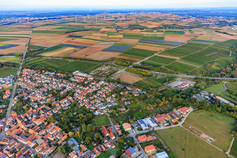 View from the west from the geothermal power plant to the Offenbach wind farm in Insheim in the state Rhineland-Palatinate, Germany
