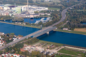 Maxau Rhine Bridge from the southwest in the district Maximiliansau in Wörth am Rhein in the state Rhineland-Palatinate, Germany