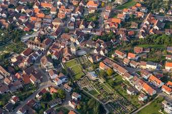 Aerial view of Cemetery in Eisingen in the state Baden-Wuerttemberg, Germany