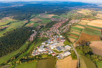 Aerial photograpy of Otto-Hahn-Straße industrial area in the district Dürrn in Ölbronn-Dürrn in the state Baden-Wuerttemberg, Germany