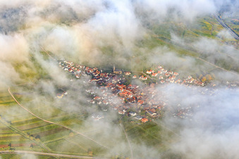 Aerial photograpy of Wine village view under clouds in Birkweiler in the state Rhineland-Palatinate, Germany