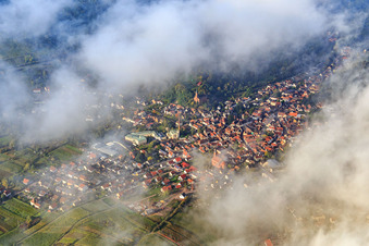 View of the town under clouds from the northeast in Albersweiler in the state Rhineland-Palatinate, Germany