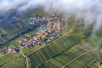 Wine village view under clouds from the north in Ranschbach in the state Rhineland-Palatinate, Germany