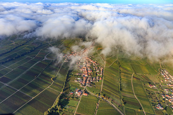 Wine village view under clouds from the east in Ranschbach in the state Rhineland-Palatinate, Germany