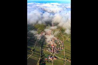 Aerial view of Wine village view under clouds from the east in Ranschbach in the state Rhineland-Palatinate, Germany