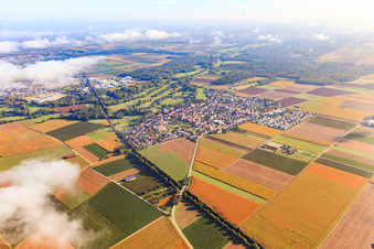 Location overview between clouds from the southwest in Steinweiler in the state Rhineland-Palatinate, Germany