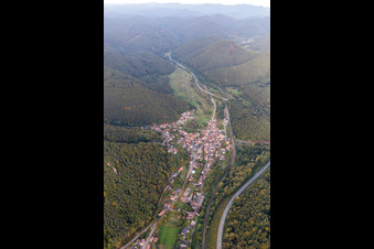 Village - view on the edge of agricultural fields and farmland in Wilgartswiesen in the state Rhineland-Palatinate, Germany