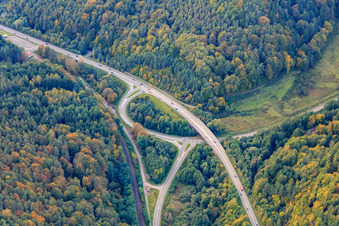 Exit B48 from the B10 in Rinnthal in the state Rhineland-Palatinate, Germany