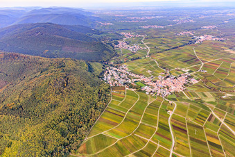 Aerial view of Wine-growing village from the south in Frankweiler in the state Rhineland-Palatinate, Germany