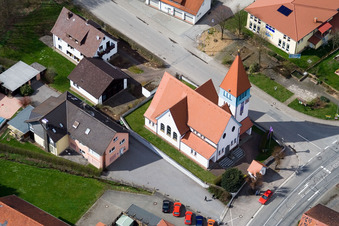 Town View of the streets and houses of the residential areas in the district Affolterbach in Wald-Michelbach in the state Hesse from above