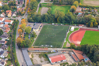 Artificial turf pitch at the Franz-Hage Stadium and assembly service Thieme GmbH in Bellheim in the state Rhineland-Palatinate, Germany