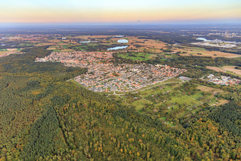 Aerial view of City view from the west in Jockgrim in the state Rhineland-Palatinate, Germany