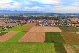 Aerial view of View of the town from the south in Steinweiler in the state Rhineland-Palatinate, Germany