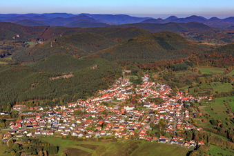 Aerial view of Village view in the Palatinate Forest from the southwest in Busenberg in the state Rhineland-Palatinate, Germany