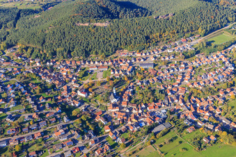 Aerial view of View of the town from the south in Busenberg in the state Rhineland-Palatinate, Germany