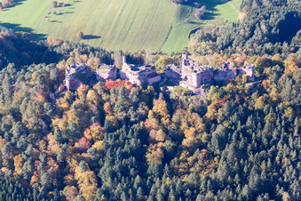 Aerial view of Ruin Old-Dahn in Dahn in the state Rhineland-Palatinate, Germany