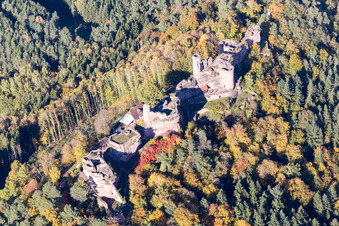 Aerial photograpy of Altdahn and Neudahn Castles in Dahn in the state Rhineland-Palatinate, Germany