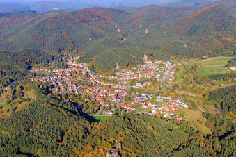 Aerial view of View of the town from the south in Erfweiler in the state Rhineland-Palatinate, Germany