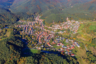 Aerial photograpy of View of the town from the south in Erfweiler in the state Rhineland-Palatinate, Germany