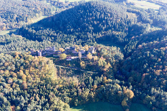 Altdahn and Neudahn Castles in Dahn in the state Rhineland-Palatinate, Germany out of the air