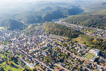 Dahn in the state Rhineland-Palatinate, Germany seen from above