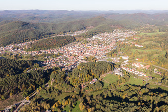 Aerial view of Dahn in the state Rhineland-Palatinate, Germany