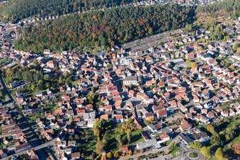 Dahn in the state Rhineland-Palatinate, Germany viewn from the air