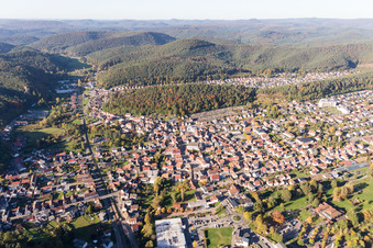Drone recording of Dahn in the state Rhineland-Palatinate, Germany