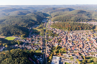 Drone image of Dahn in the state Rhineland-Palatinate, Germany