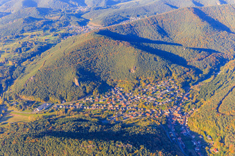 Aerial view of Village view in the Palatinate Forest from the south in Lug in the state Rhineland-Palatinate, Germany