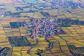 Village - view on the edge of agricultural fields and farmland in Rhodt in the state Rhineland-Palatinate, Germany