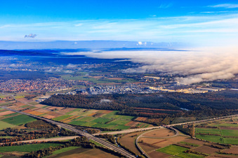 Industrial area behind the motorway junction Walldorf of the A6 and A5 in Walldorf in the state Baden-Wuerttemberg, Germany