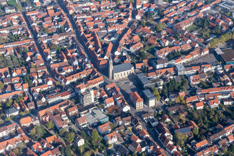 Aerial view of Town View of the streets and houses of the residential areas in Walldorf in the state Baden-Wurttemberg, Germany