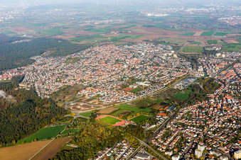 Town View of the streets and houses of the residential areas in Sandhausen in the state Baden-Wurttemberg, Germany