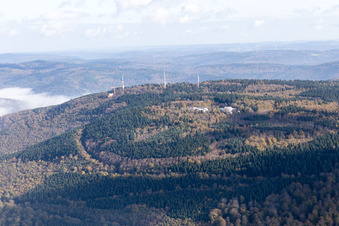 Aerial view of Transmission towers in the district Königstuhl in Heidelberg in the state Baden-Wuerttemberg, Germany
