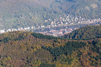 Aerial view of Neckar Valley in the district Kernaltstadt in Heidelberg in the state Baden-Wuerttemberg, Germany