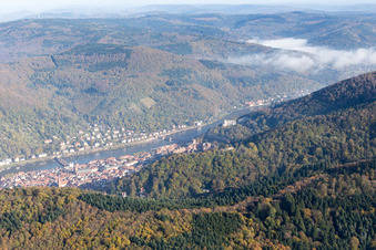 Aerial photograpy of Neckar Valley in the district Kernaltstadt in Heidelberg in the state Baden-Wuerttemberg, Germany