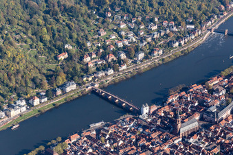 Aerial view of Old Bridge, Ziegelhäuser Landstr in the district Neuenheim in Heidelberg in the state Baden-Wuerttemberg, Germany