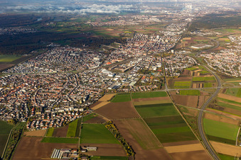 Town View of the streets and houses of the residential areas in Oftersheim in the state Baden-Wurttemberg, Germany