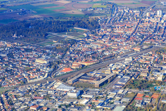 Aerial view of City view from the southeast in Schwetzingen in the state Baden-Wuerttemberg, Germany